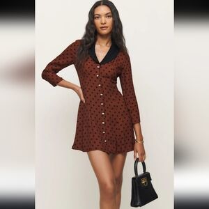 Reformation Galene Dress Polka Dot V-Neck